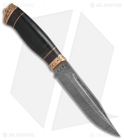 Olamic Voykar HT Fixed Blade Knife Stacked Leather/Bronze (5.8"  Damascus)
