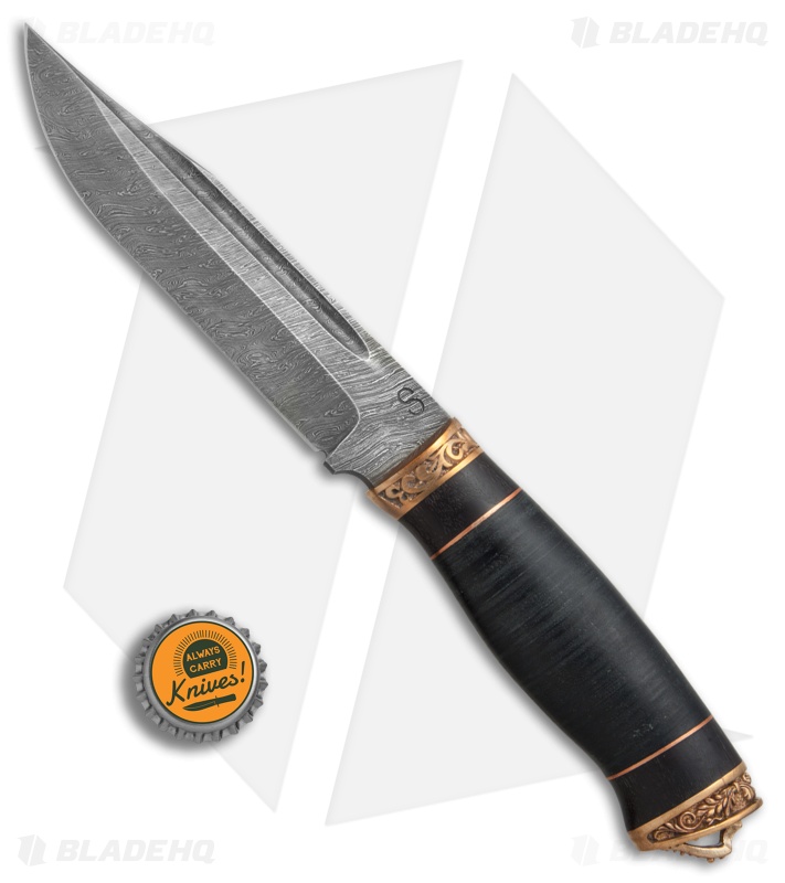 Olamic Voykar HT Fixed Blade Knife Stacked Leather/Bronze (5.8"  Damascus)
