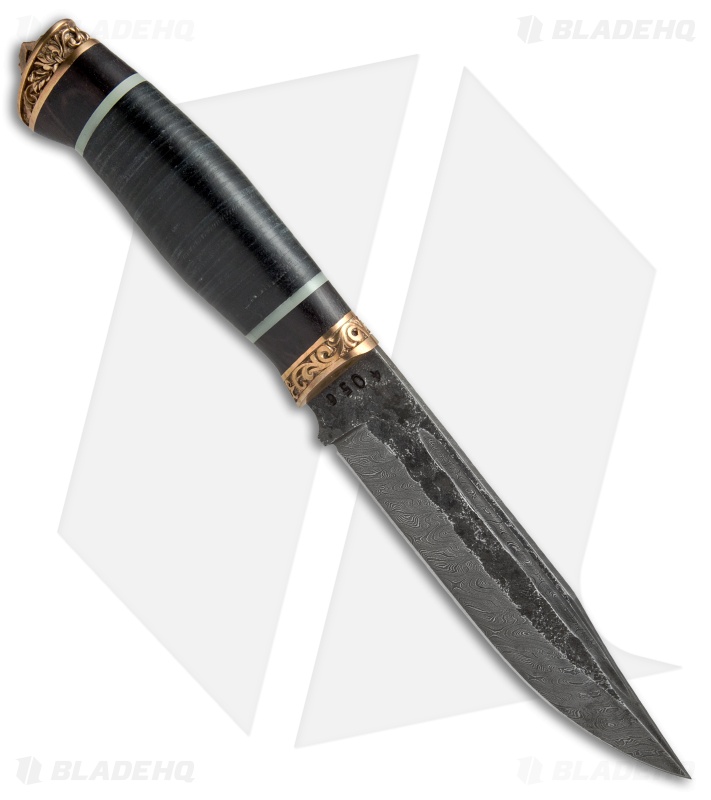 Olamic Cutlery Voykar HT4 Fixed Blade Knife Stacked Leather (5.875" Damascus)