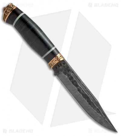 Olamic Cutlery Voykar HT4 Fixed Blade Knife Stacked Leather (5.875" Damascus)