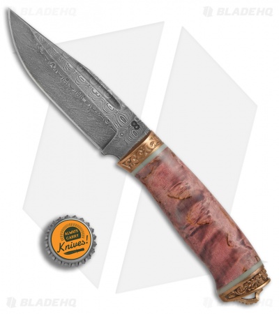 Olamic Voykar HT4 Fixed Blade Knife Karelian Birch (6" HCVD Damascus)