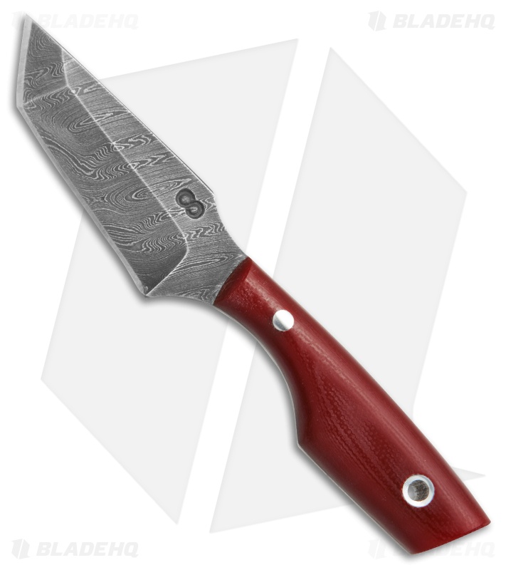 Olamic Cutlery Tanto Fixed Blade Neck Knife Red G-10 (2.5" Damascus)