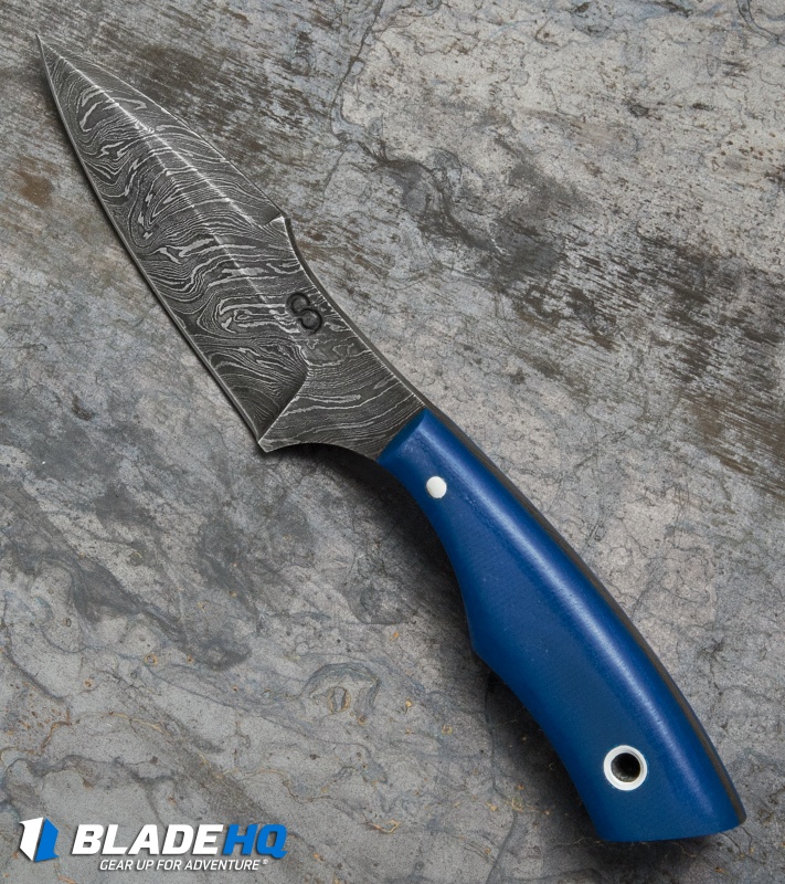 Olamic Cutlery Fixed Blade Neck Knife Blue G-10 (3" Damascus)