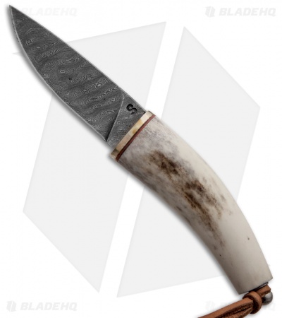 Olamic Cutlery Scrimshaw Hunter Knife Fish Fixed Blade (3.75" Damascus)