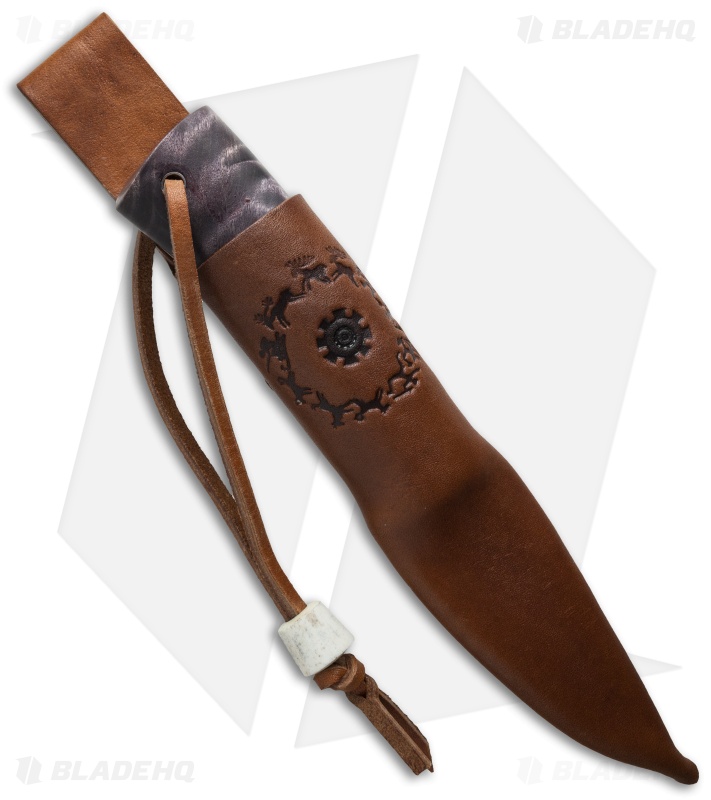Olamic Cutlery Scrimshaw Hunter Knife Poplar (3.75" Damascus)