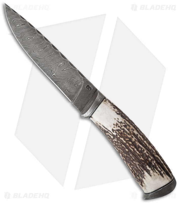 Olamic Cutlery Suna Stag Fixed Blade Knife (5.25" Damascus) 1849