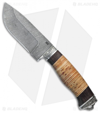 Olamic Cutlery Birch Skinner Fixed Blade Knife (4.375" Damascus) 1655