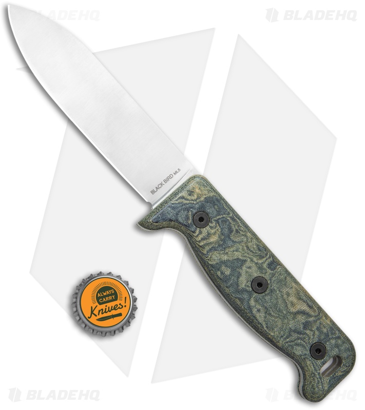 Ontario Black Bird Fixed Blade Knife Green Micarta w/ Leather Sheath (5" Satin)