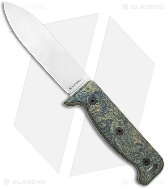 Ontario Black Bird Fixed Blade Knife Green Micarta w/ Leather Sheath (5" Satin)