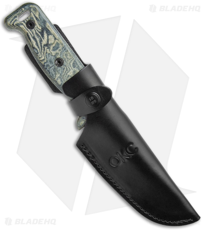 Ontario Black Bird Fixed Blade Knife Green Micarta w/ Leather Sheath (5" Satin)