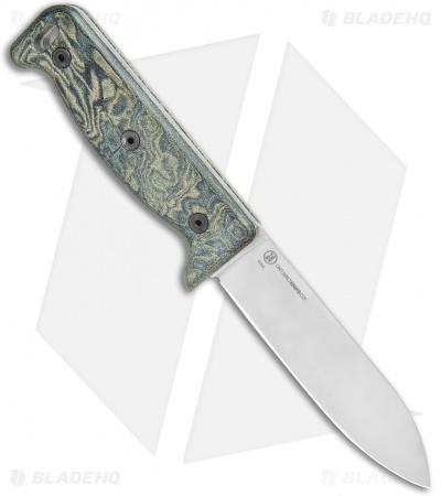 Ontario Black Bird Fixed Blade Knife Green Micarta w/ Leather Sheath (5" Satin)