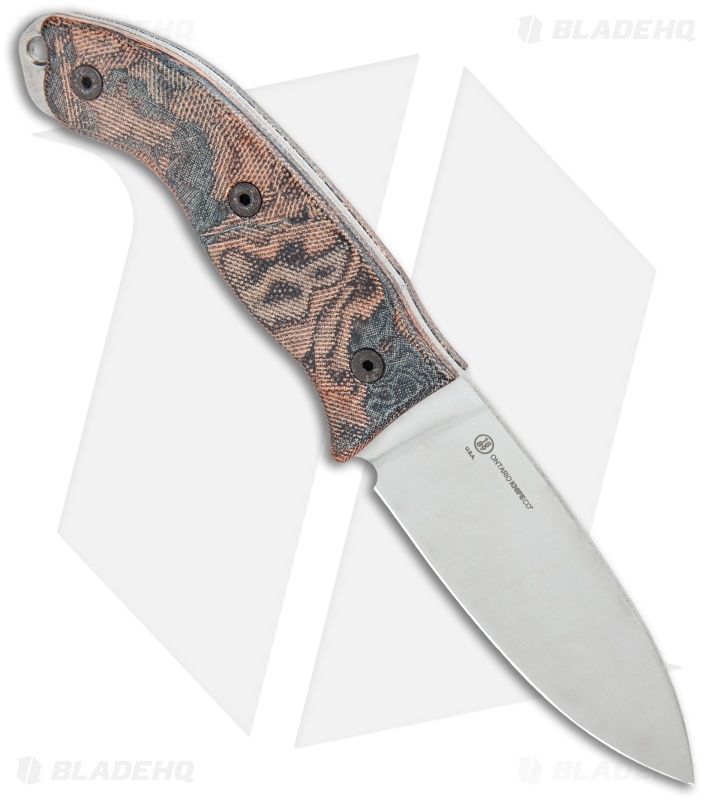 Ontario Hiking Knife Fixed Blade Micarta w/ Leather Sheath (3.75" Satin)