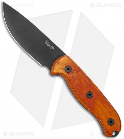 Ontario TAK 2 Fixed Blade Knife Hardwood w/ Leather Sheath (4.4" Black) 