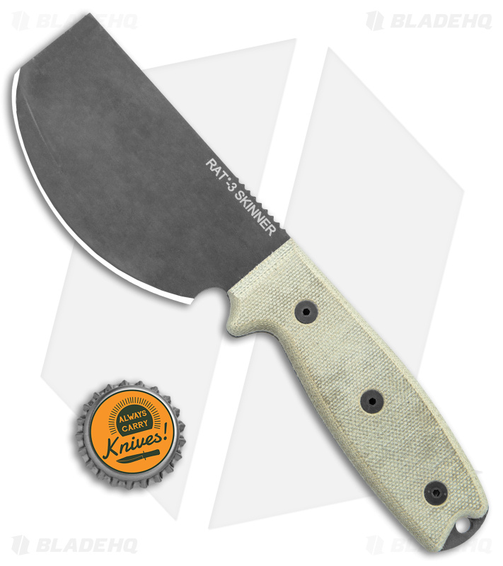Ontario OKC RAT-3 Skinner Fixed Blade Knife Tan Micarta (3.75" Black) 8661
