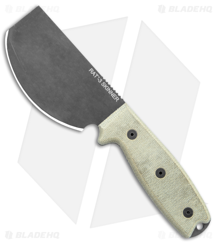 Ontario OKC RAT-3 Skinner Fixed Blade Knife Tan Micarta (3.75" Black) 8661