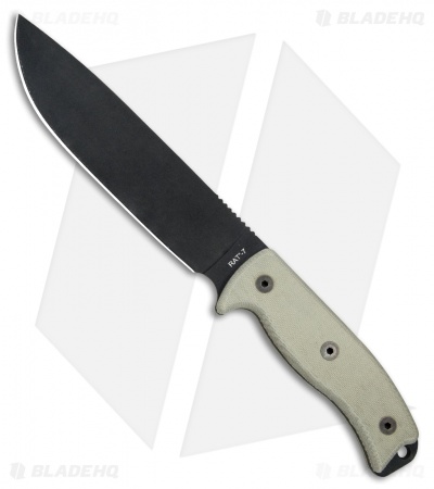 Ontario RAT-7 Fixed Blade Knife Micarta w/ Nylon Sheath (7" Black) 8668