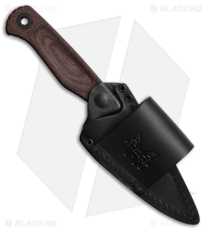 Benchmade Dacian Knife + Leather Sheath Brown Canvas Micarta (3.5" BT Cerakote)