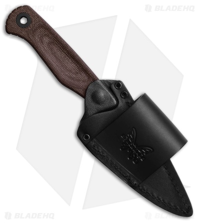 Benchmade Dacian Knife + Leather Sheath Brown Canvas Micarta (3.5" BT Cerakote)