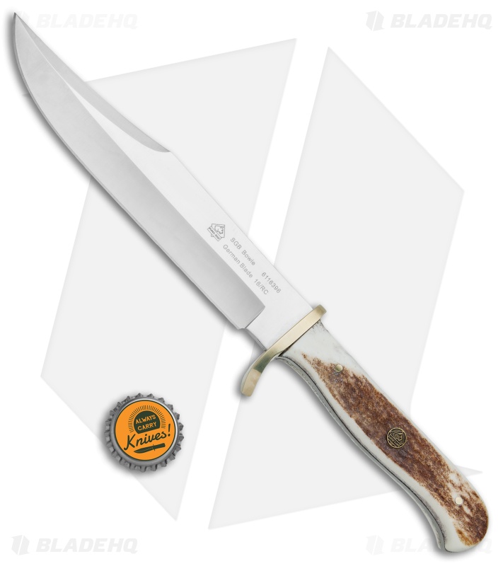 Puma SGB Bowie Fixed Blade Knife Stag Satin) Blade HQ