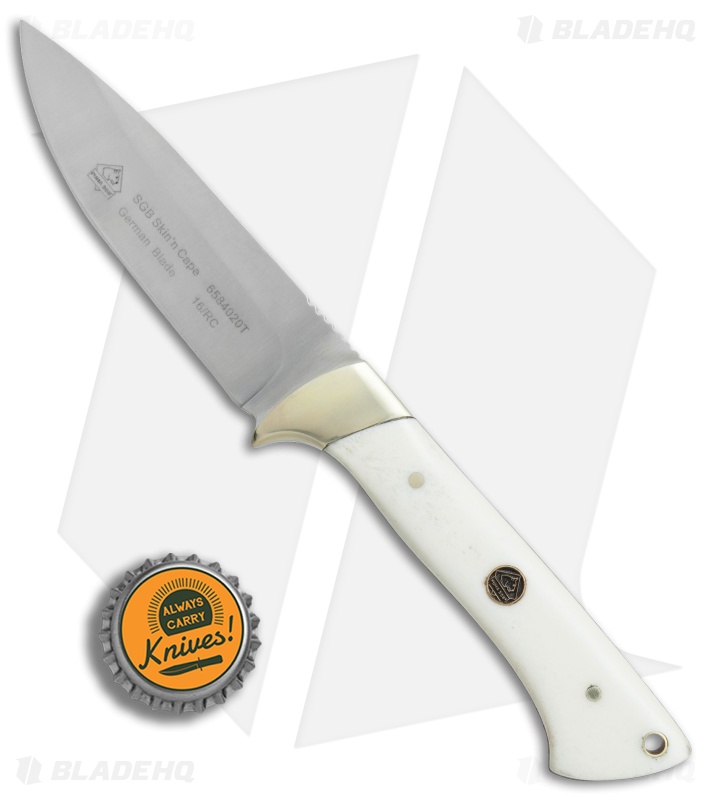 Puma SGB Skin'n Cape White Bone w/Leather Sheath & Sharpening Steel 6584000T
