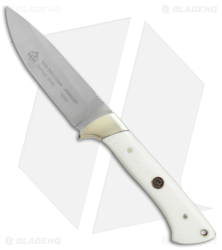 Puma SGB Skin'n Cape White Bone w/Leather Sheath & Sharpening Steel 6584000T