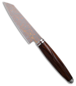 QSP Mulan Series 4" Kritsuke Kitchen Knife Desert Iron Wood (Copper Damascus)