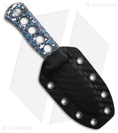 QSP Canary Neck Knife Fixed Blade White/Blue Carbon Fiber (2.5" Copper Damascus)