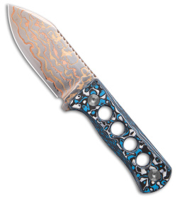 QSP Canary Fixed Blade White/Blue Carbon Fiber (2.5" Copper Damascus)