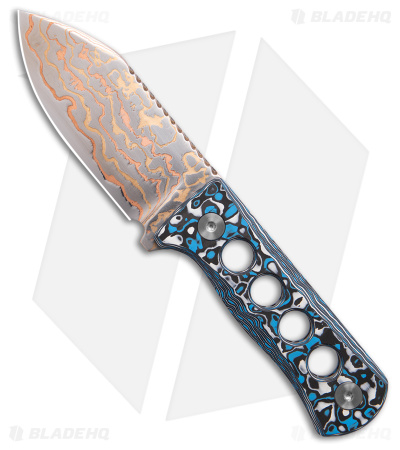 QSP Canary Fixed Blade Blue CF Copper Damascus - Blade HQ
