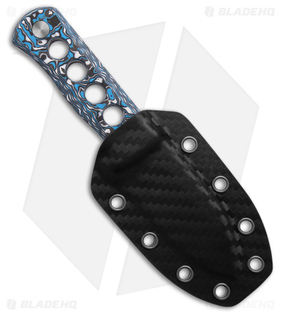 QSP Canary Neck Knife Fixed Blade White/Blue Carbon Fiber (2.5" Damascus)
