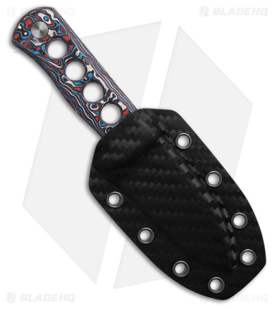 QSP Canary Neck Knife Fixed Blade Red/White/Blue Carbon Fiber (2.5" Damascus)
