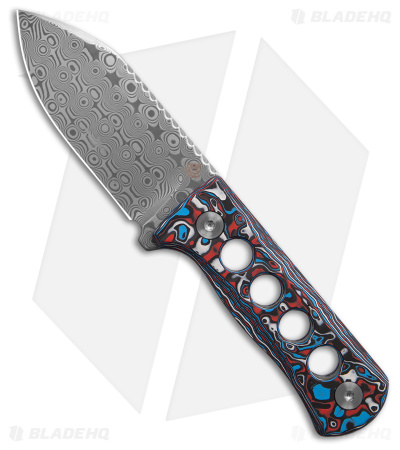 QSP Canary Neck Knife Fixed Blade Red/White/Blue Carbon Fiber (2.5" Damascus)