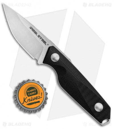 Real Steel Connector Drop Point Fixed Blade Neck Knife Black G-10 (2.25" Satin)