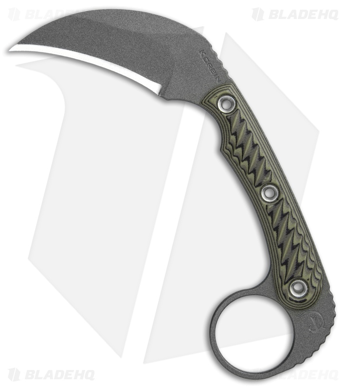 RMJ Tactical Korbin Karambit Fixed Blade Dirty Olive G-10 (3" Gray)