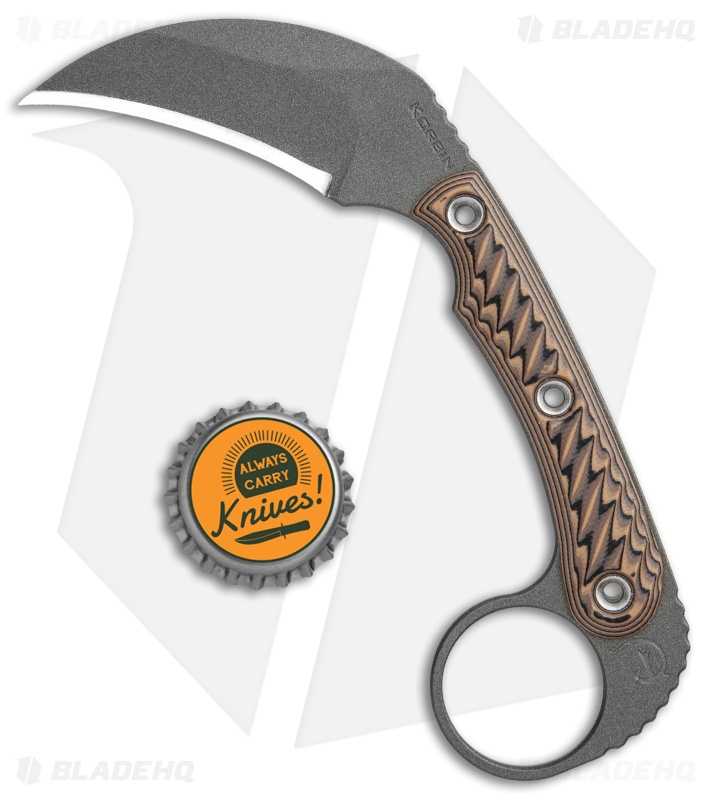 RMJ Tactical Korbin Karambit Fixed Blade Hyena Brown G-10 (3" Gray)