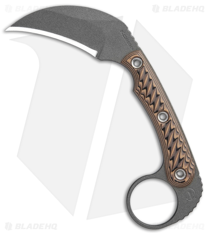 RMJ Tactical Korbin Karambit Fixed Blade Hyena Brown G-10 (3" Gray)