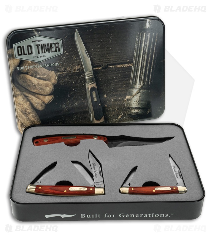 Old Timer 3pc Fixed/Folders w/ Rose Wood Handles (Satin Finish)
