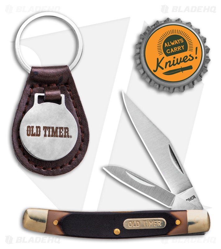 Old Timer Traditional Pocket Knife/Leather Keychain Set - Blade HQ