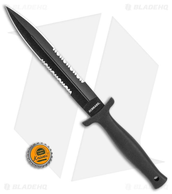 Schrade Needle Boot Knife Fixed Blade w/ Leather Sheath (7.5" Black Serr)