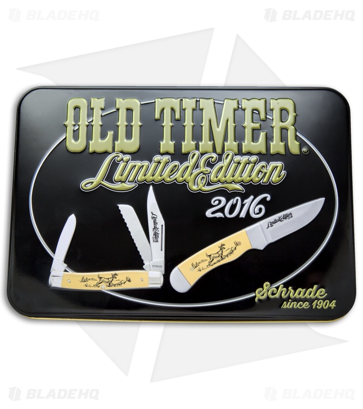 Schrade Old Timer 2016 Limited Edition Knife Gift Set Yellow Scrimshaw