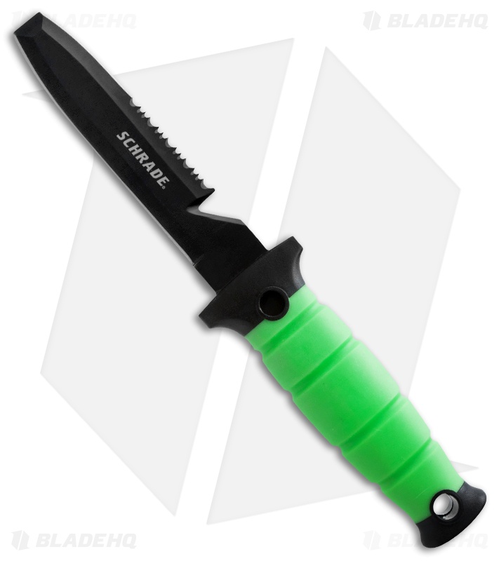 Schrade Water Rat Fixed Blade Dive Knife Green (4.75" Black Serr) WR3 