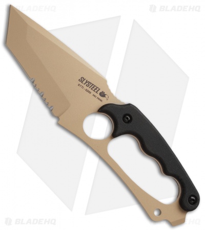 SLYSTEEL Shark Tooth Tactical I Fixed Blade Knife (3.5" Tan Serr)