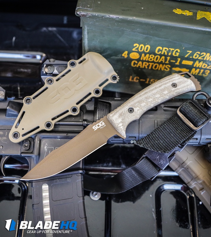 SOG Pillar Limited Fixed Blade Canvas Micarta (5" Bronze Cerakote)