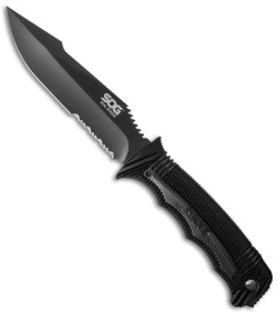 SOG Seal Strike Fixed Blade + Deluxe Sheath (4.875" TiNi Black Serr) SS1003