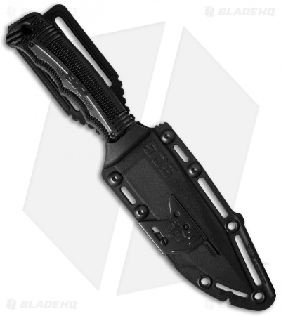 SOG Seal Strike Fixed Blade + Deluxe Sheath (4.875" TiNi Black Serr) SS1003
