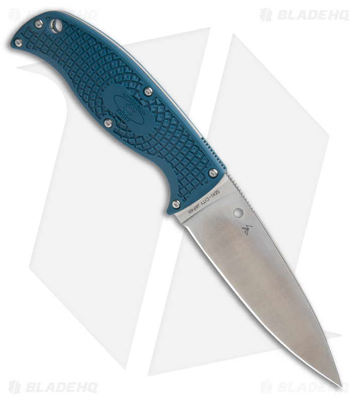 Spyderco Enuff Leaf Fixed Blade Knife Blue FRN (3.95" Satin K390) FB31PBL2K390