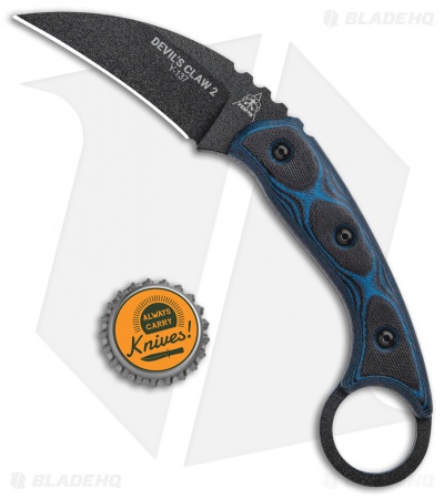 TOPS Knives Devil's Claw 2 Fixed Blade Knife Blue/Black G-10 (3.13" Black) 