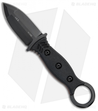 TOPS Knives I.C.E. Dagger Fixed Blade Neck Knife w/ Chain (3" Black) ICED-01