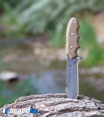 TOPS Knives Backpacker's Bowie Fixed Blade Green Canvas Micarta (4.5" Tumbled)