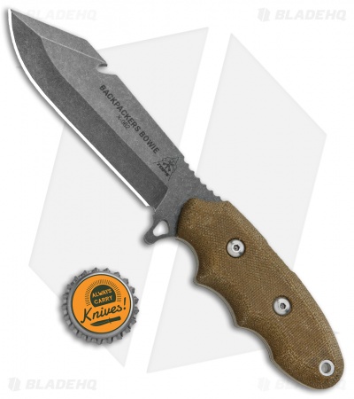 TOPS Knives Backpacker's Bowie Fixed Blade Green Canvas Micarta (4.5" Tumbled)